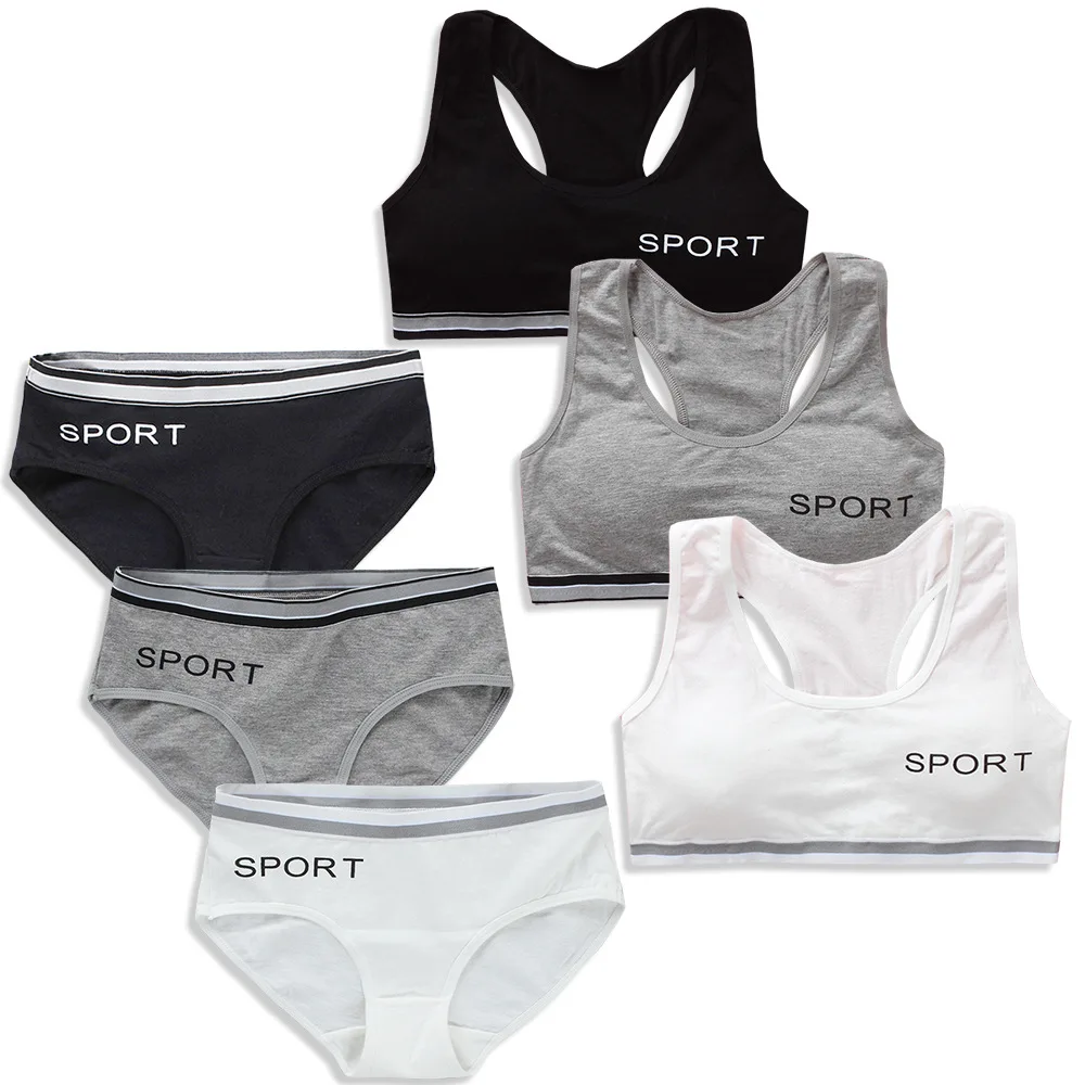 

Girls Training Bras Panties Kids Cotton Underwear Sets Teens Students Bra Vest and Panties Wireless Girls 8-16Y Sports Bra