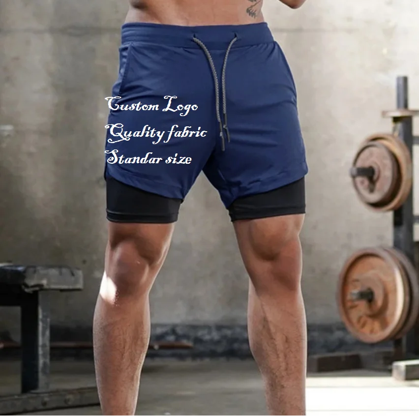 

high quality polyester spandex Men 2 in 1 breathable mesh Running fitness wear quick dry Gym Shorts with pockets