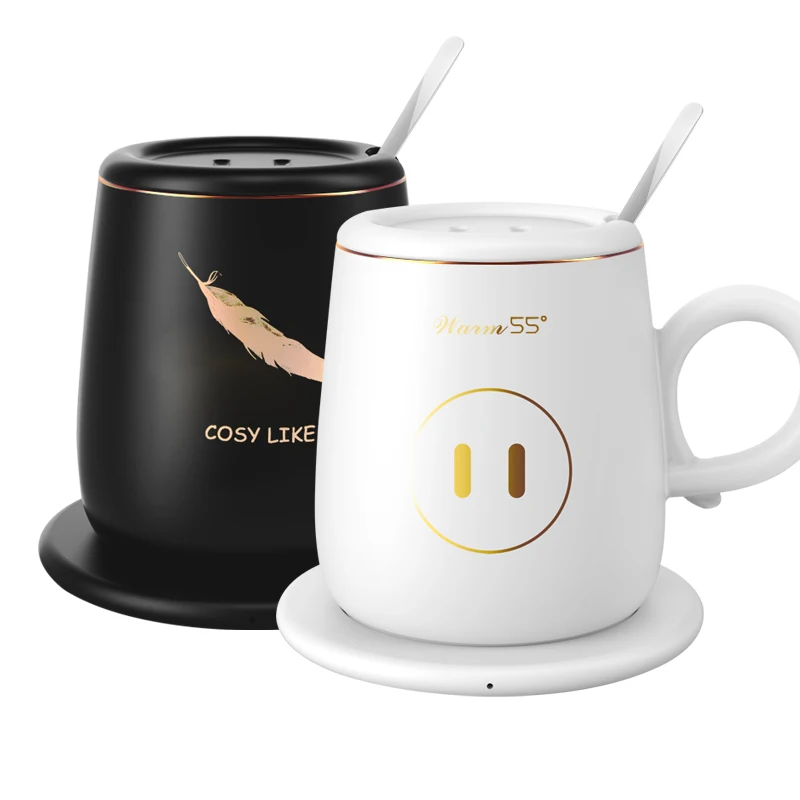 

Hot selling unique smart coffee cup temperature control ceramic mug 55 degree with wireless charger 2 in 1, Pink/ white/ black