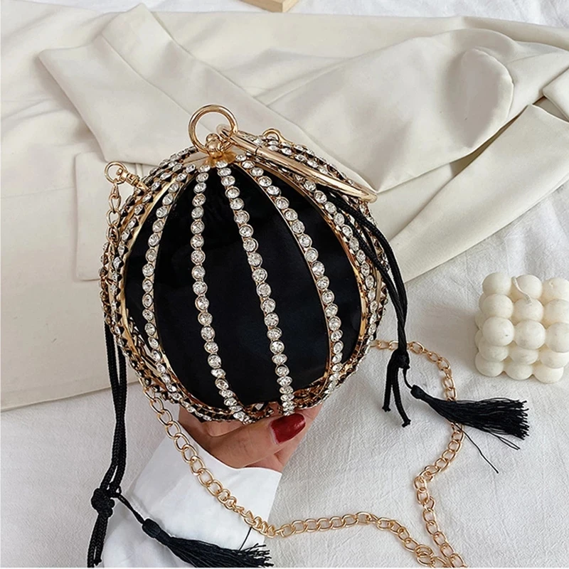 

2021Round Shape Diamond Pearl Hollow Out Clutch Evening Bag for Women Luxury Wedding Purses and Handbags, 1colors