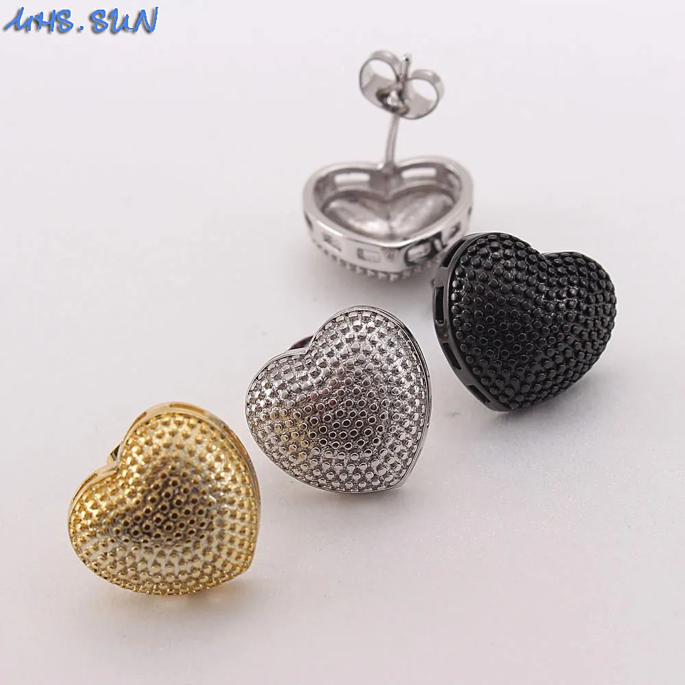 

MHS.SUN Newest Simple Fashion Black/Gold/Silver Plated Heart Stud Earrings Women Minimalist Jewelry For Party Girls Gifts