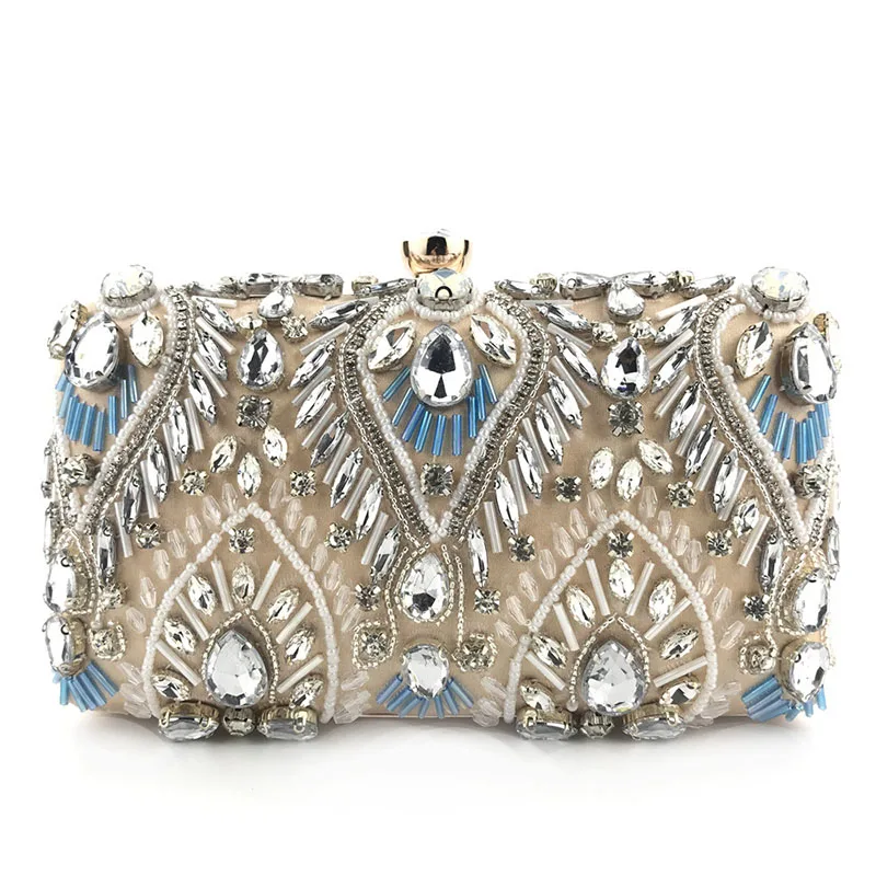 

Luxury Diamond Rhinestone Clutch Bags Exquisite Female Clutches Pearls Beaded Chain Handbags Wedding Purse Shoulder Bag, Black,blue,champagne