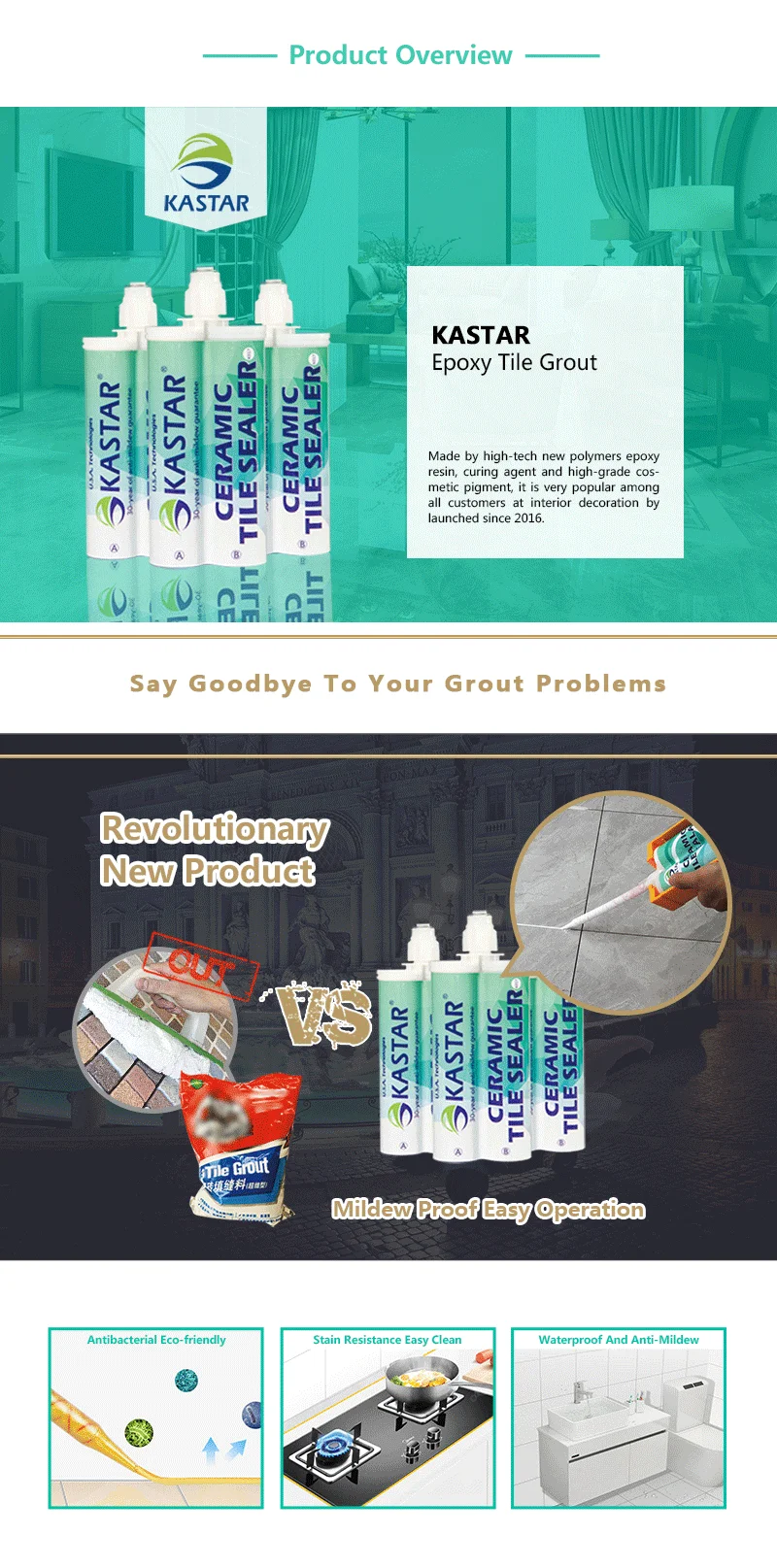 Easy Installation Two-Part Water Tight Fadeless Structural Epoxy Grout For Home Decoration