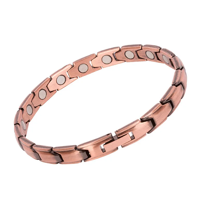 

Red Copper Bracelet 99.9% Pure Copper 3500 Gauss Strong Magnetic Bracelet Beveled Fashion Lady Bracelet, Rose gold