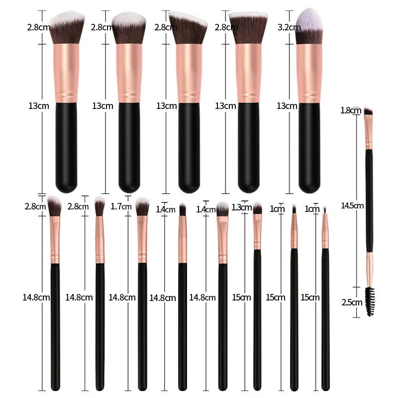 

YiHuaLe Black 14 Ppcs makeup brush set Professional Synthetic hair face eyebrow foundation make up brushes