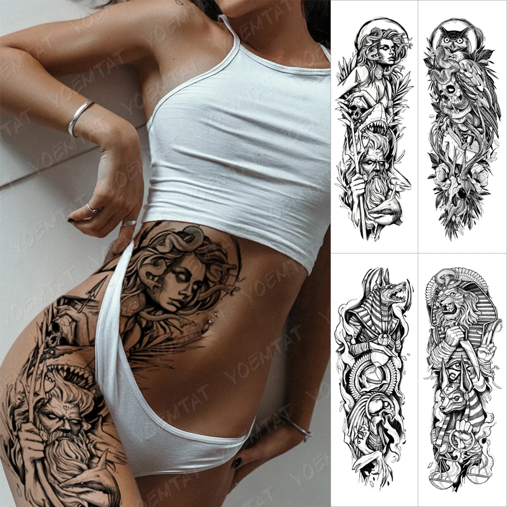 

Newest poseidon and snake girl design tato full arm sleeve body tattoo sticker, Cmyk