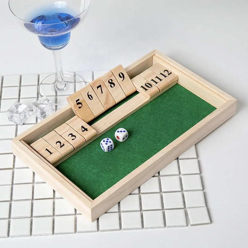 木头豪华12数字关闭盒子骰子棋盘游戏