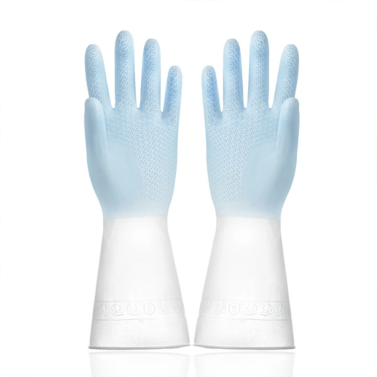 

A596 Customized 1 Pair Reusable Dishwashing Cleaning Gloves Kitchen Cleaning Tool Silicone Rubber Dish Washing Glove