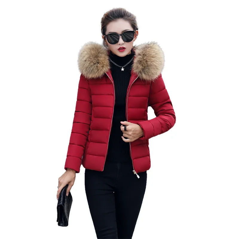 

Women Winter Jacket Detachable Hat Fur Collar Gloves Warm Thick Parka Cotton Padded Short Female Fashionwomens Coat Jacket