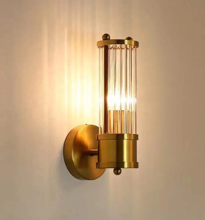 E14 Bulb Iron Crystal Glass Lampshade Gold Sconces Wall Lamp for Bedromm in Stock