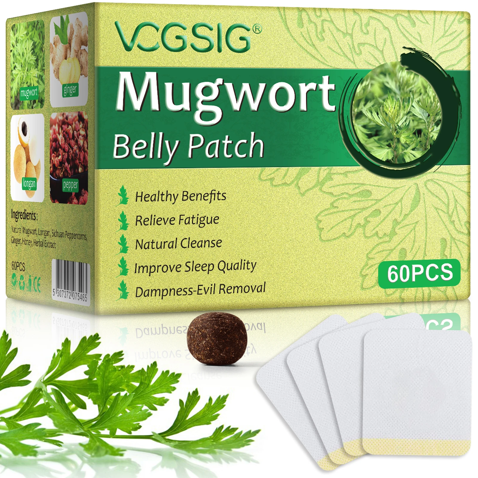 

VOGSIG 60 Pcs Chinese Herbs Healthy Detox Relieve Fatigue Wormwood Navel Slimming Mugwort Belly Button Patch