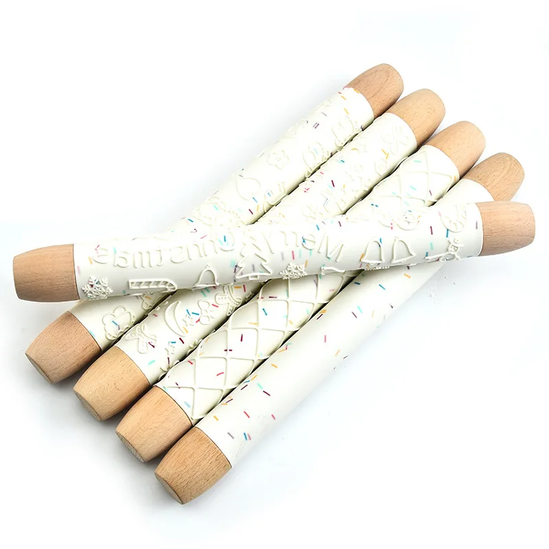 

Wholesale dough roller with pattern silicone dumpling decorative rolling pin pastry and baking tools, White/blue/red/green/custom