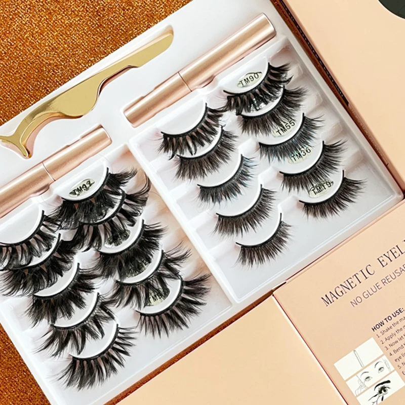 

Newest Wholesale 3d magnetic eyelashes private label high quality magnet lashes box set with eyeliner, Natural black