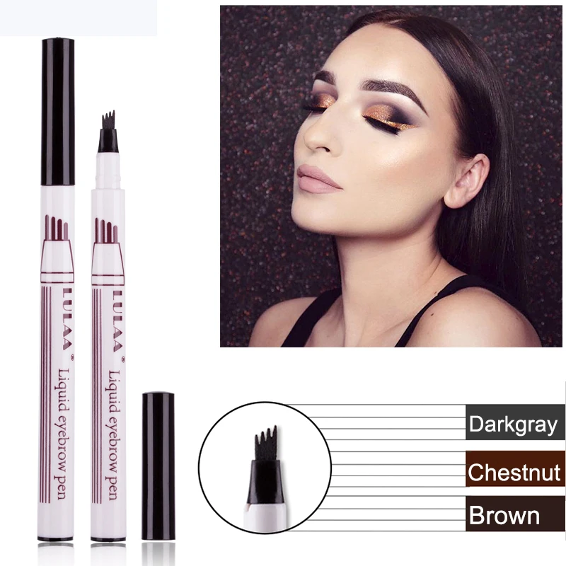 

Brand New Eyebrow Pencil Waterproof Fork Tip Eyebrow Tattoo Pen 4 Head Fine Sketch Liquid Eyebrow Enhancer Dye Tint Pen, 6 colors