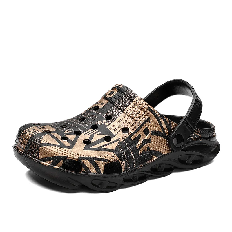

New Summer Fashion Trend Men Sandals Camouflage clog Graffiti Hollow Eva Personalized Beach Clogs, As picture
