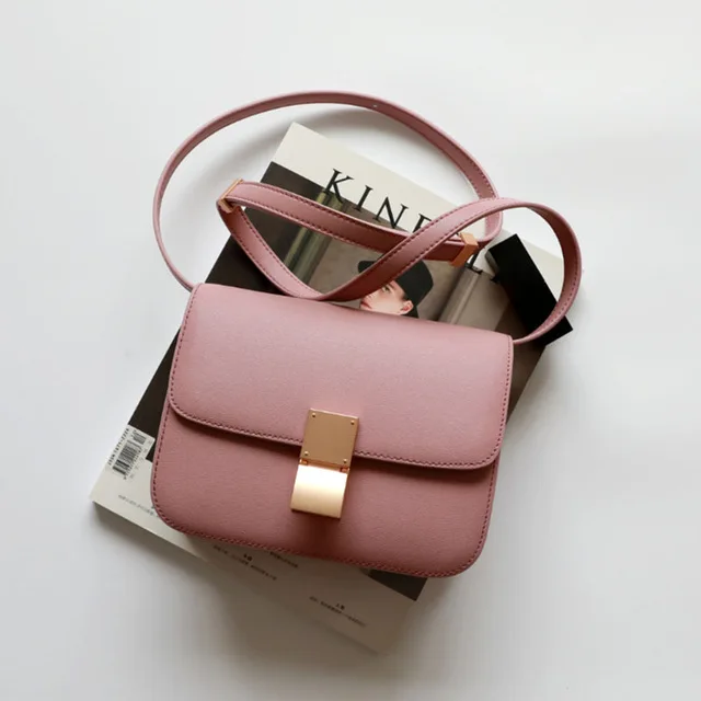

Genuine leather tofu bag square handbag with lock casual shoulder crossbody handbags for women