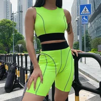 

Neon Color Tank Crop Top Biker Shorts Women Sport Tracksuit Fashion Two Piece Sets