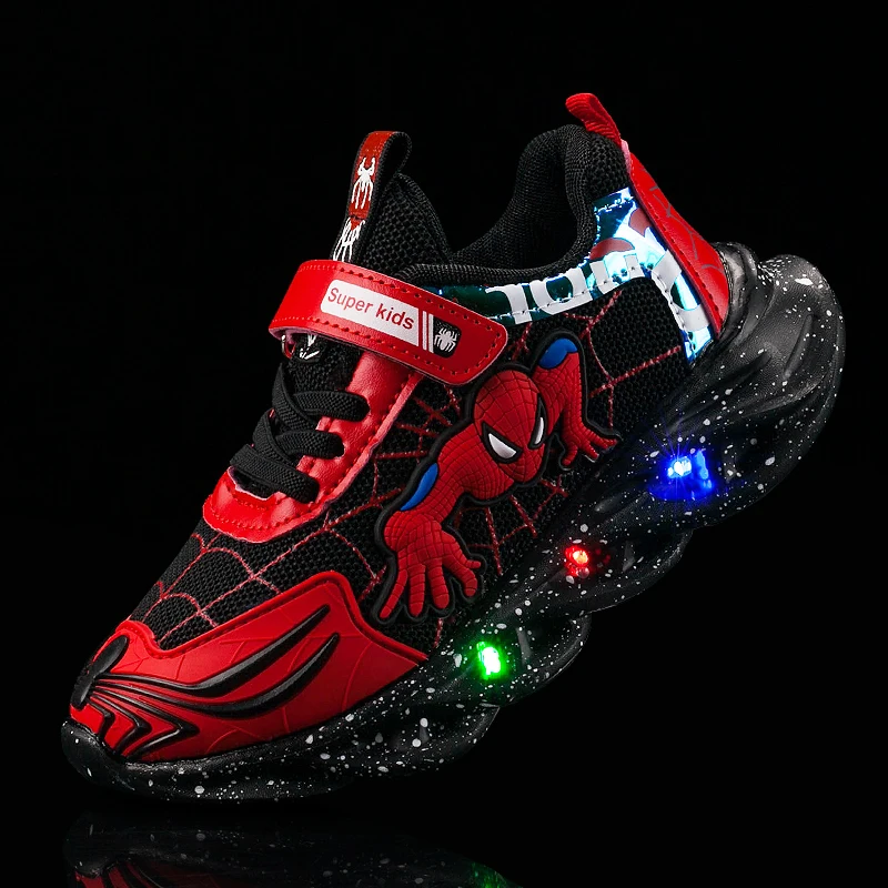 Hot Selling Designers Casual Running Spiderman Flashing Light Up Led