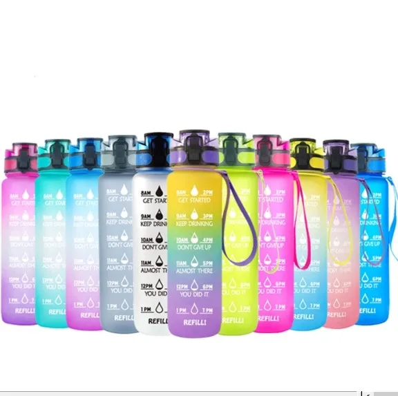 

Non-Toxic Leakproof 32oz/1 Liter BPA free Tritan Motivational water bottle with Time Marker