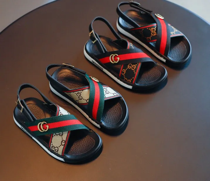 

Children's fashion Ribbon Sandals 2021 spring new girls' color contrast casual Beach Shoes Boys' single shoes wholesale, Black,green