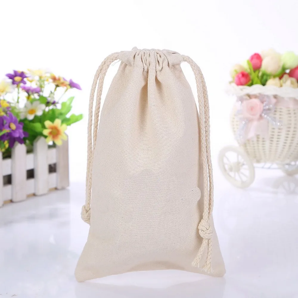 

Custom Logo Reusable Cotton Canvas Storage Bags with Drawstrings Wine Gift Bag Phone Case Wedding Party Bags