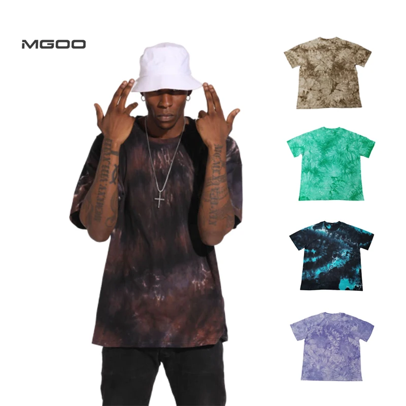 

MGOO Moon Dard Dyed RTS Cotton Oversized Streetwear Black Tie Dye T Shirts, Customized color