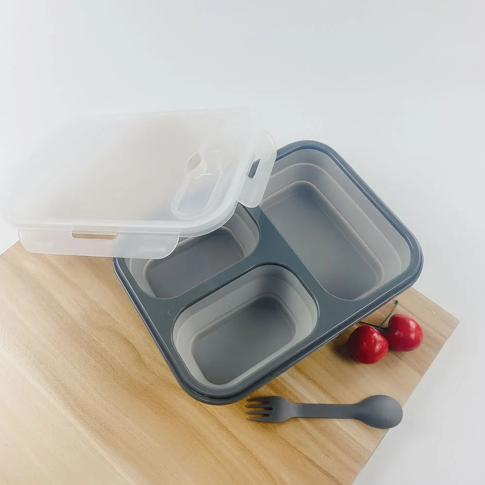 

Hyri silicone microwave airtight foldable fresh food bento storage containers collapsible lunch box