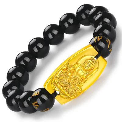 

Hot Selling Good Luck Amulet Buddha Bracelet Black Mantra Beads Feng Shui Buddha Bracelet Unisex