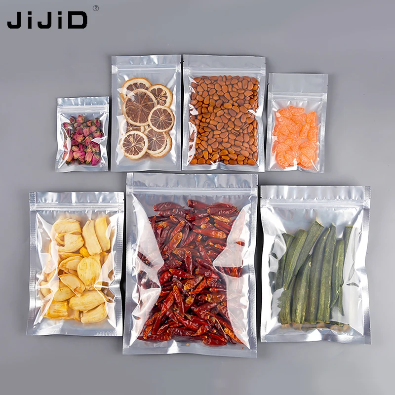 

JiJiD Glossy Reusable Laminated Aluminum Foil Food Delivery Stand Up Ziplock Bags Stand Up Pouch With aluminum bag
