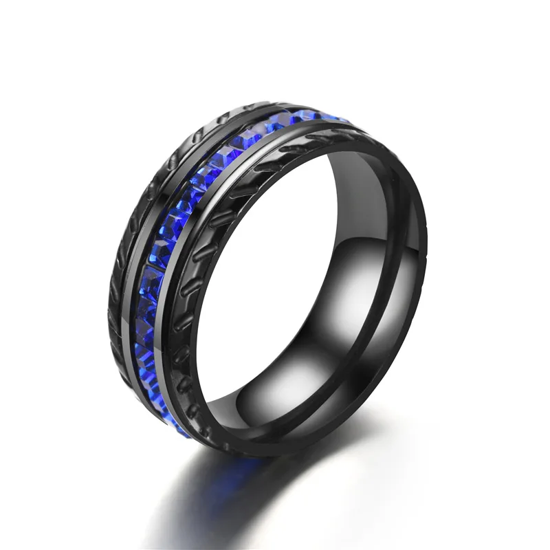 

Wholesale custom black ring diamond blue sapphire fashion rings men wedding band stainless steel jewelry ring for gift