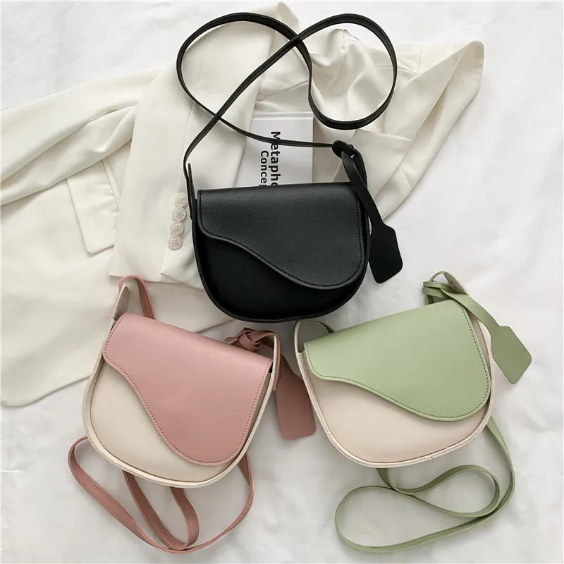 

Summer New Trendy Fashion Saddle Crossbody Bag Leather Luxury Design messenger Bag Female Hit Color Fresh Handbags For Women, 3 colors