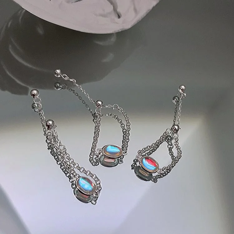 

Glittering Silver Plated Link Chain Oval Ring Stunning Accessory Aurora Color Oval Ring For Ladies Women