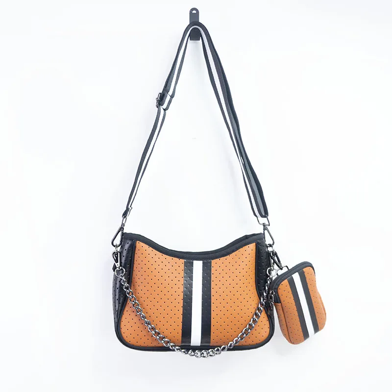 

2022 UH women hot sale new style neoprene crossbody shoulder purse hand bags double side printing with small pouch and chain