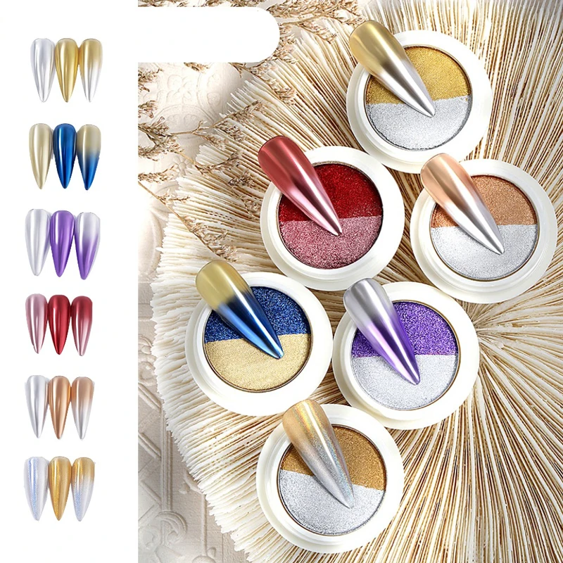 

New Style Two Colors Pigment Mirror Effect Laser Deco Nail Art Powder For Salon Home Usage, Colorful