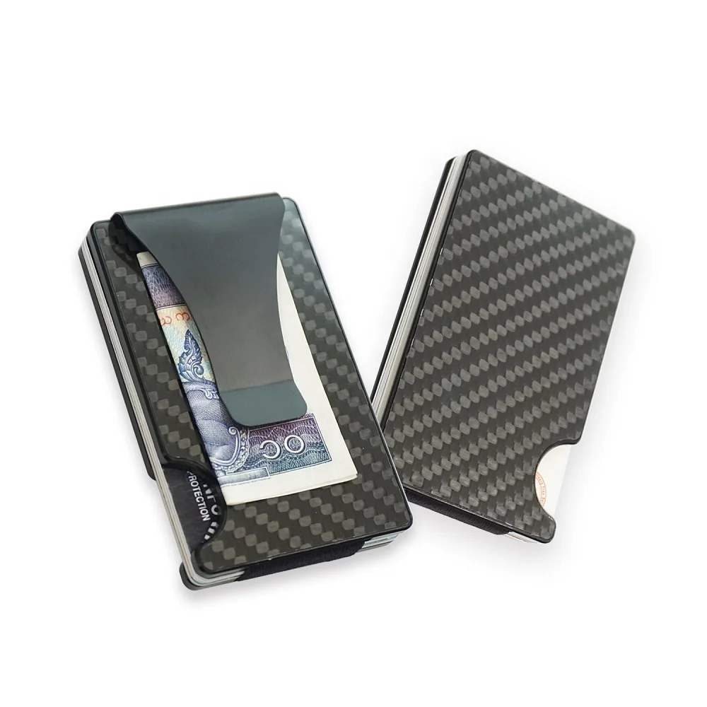 

Newest Minimalist Screwless Carbon Fiber Card Wallet RFID Blocking Metal Money Clip Wallet, Black