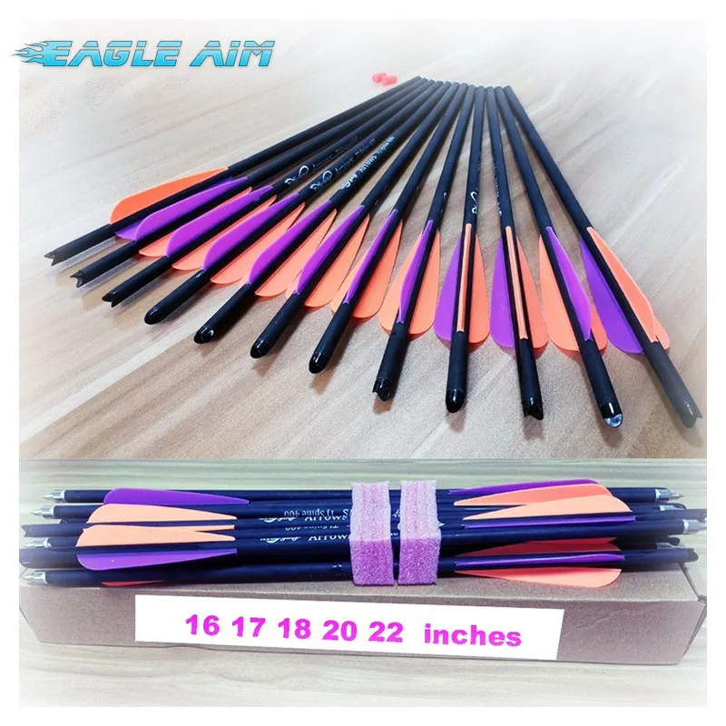 

12 PCS 16/17/18/20/22 inch Archery Arrows with purple orange Carbon Arrows Crossbow Bolts for Hunting Archery