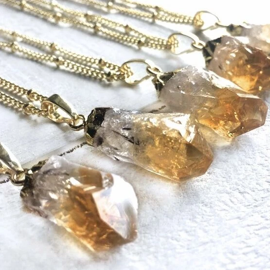 

LS-A2459 gold citrine necklace,rough raw crystal citrine gemstone November birthstone small healing necklace