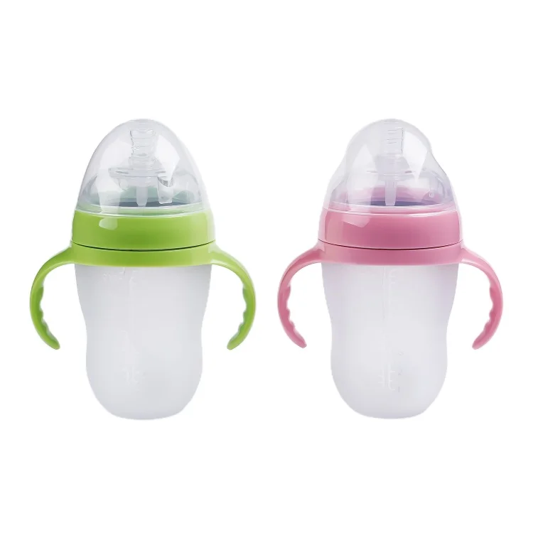 

2021 High Quality Baby Silicone Drink Bottle Straw Baby Bottle Set, Pink/green