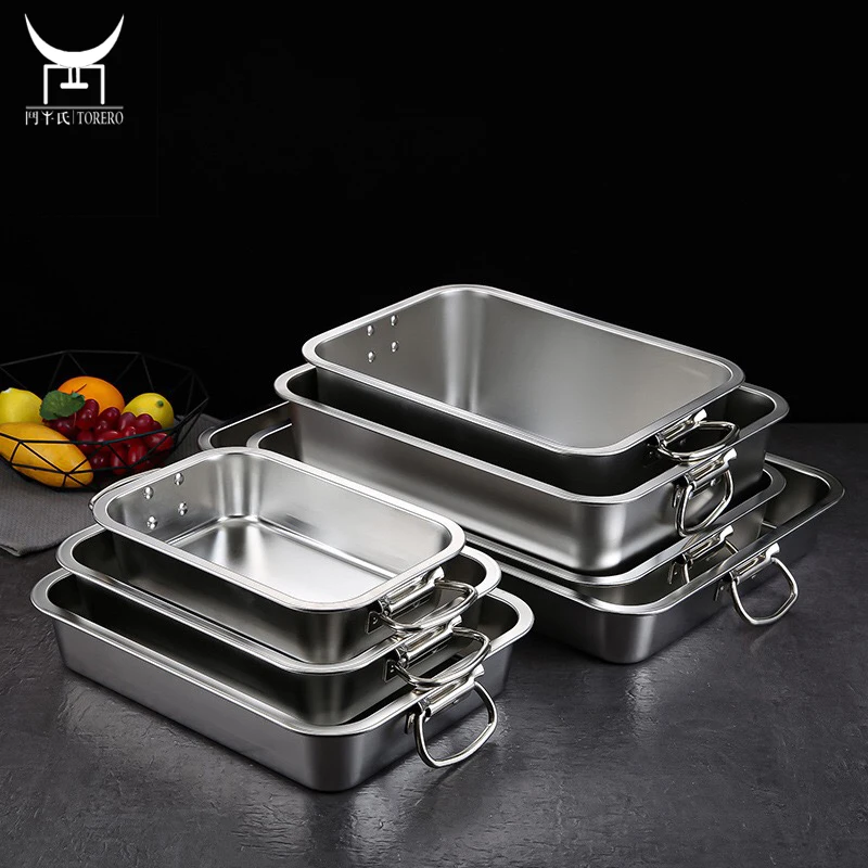 

Kitchen Cookware Square Deep Stainless Steel Frying Pan with Handle Chicken Roaster Trays For Turkey Roaster