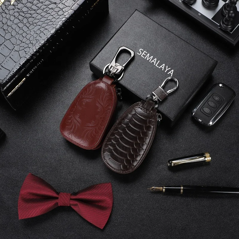 

Hot selling custom logo luxury leather key pouch car key top cowhide pouch with 1 hook, As pictures