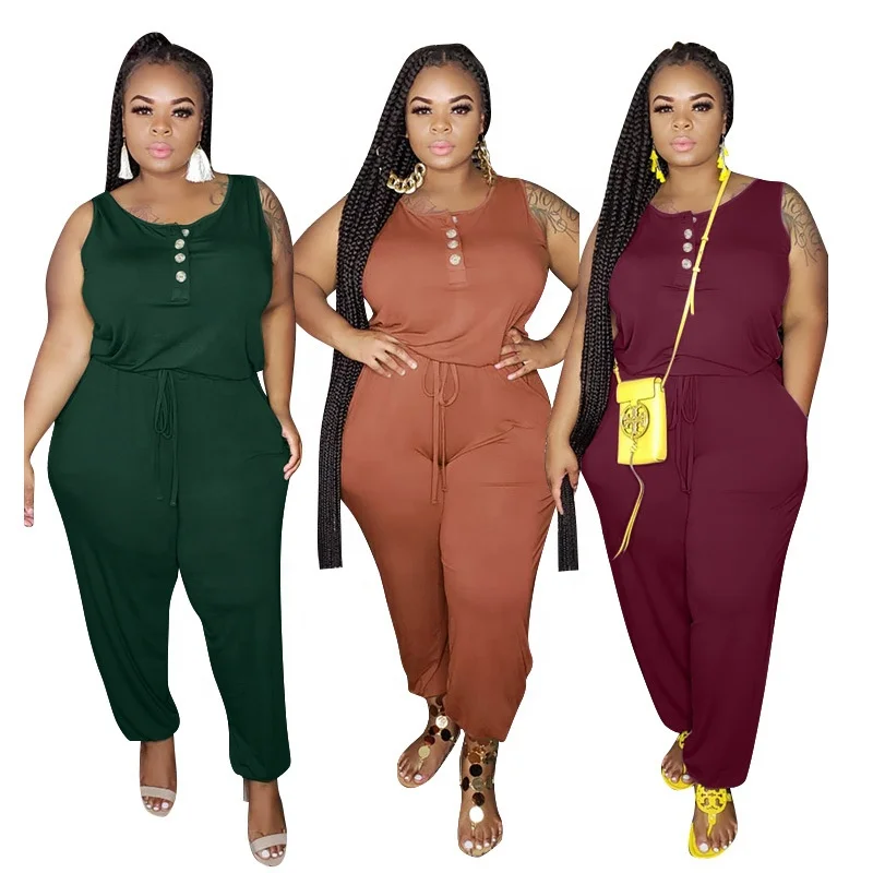 

LW 20765 Knitted loose casual solid color one-piece pants plus women's one-piece 2021 plus size clothes
