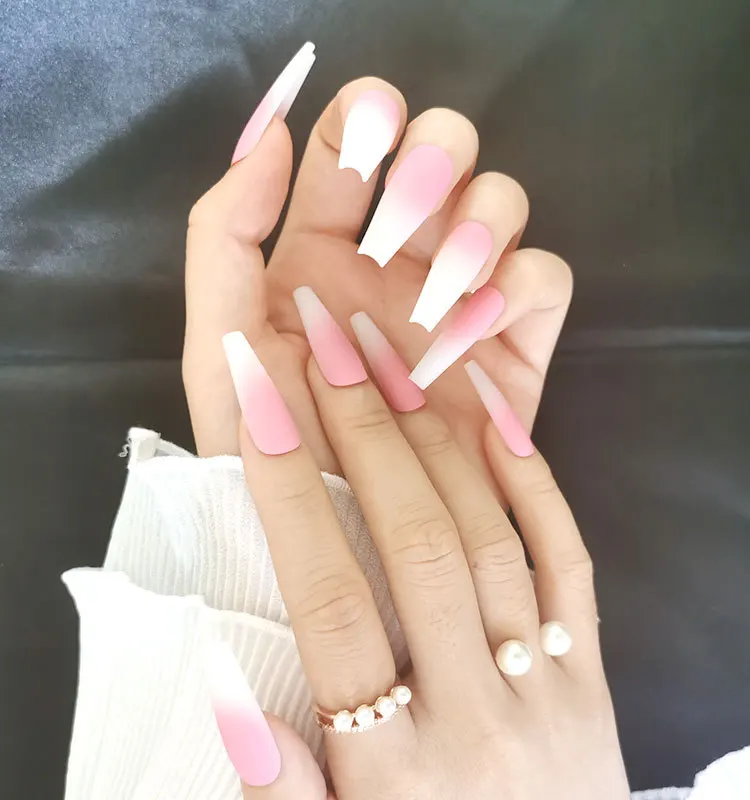 

New Arrived Matte pink super long press on nails christmas press on nails supplies