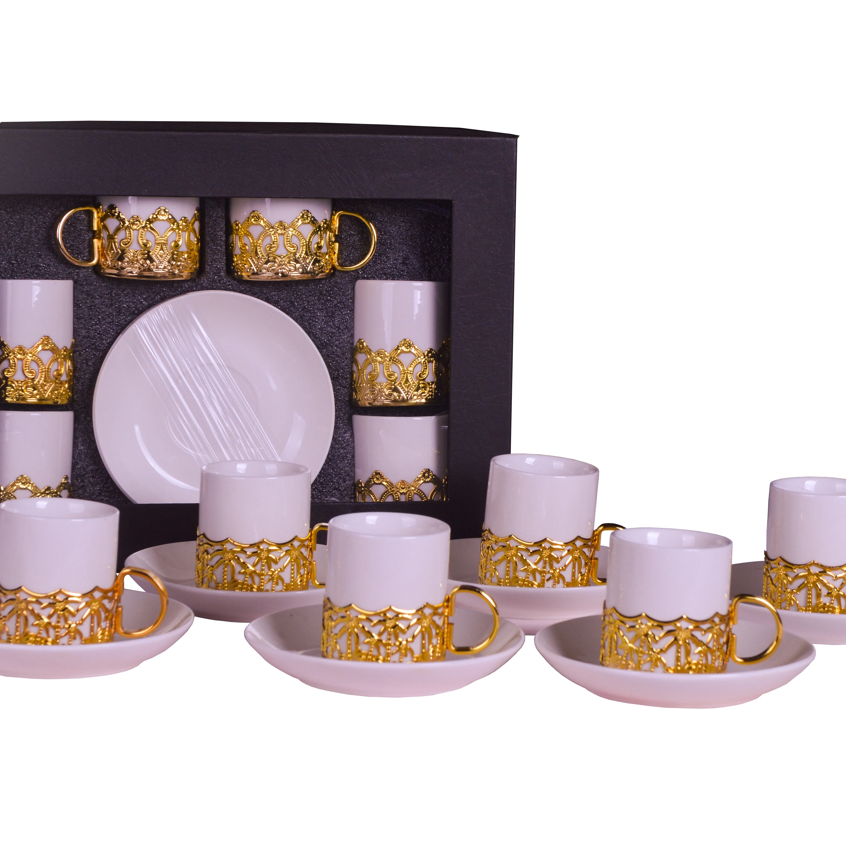 

Wholesale custom Turkey tea saucer coffee cup ceramic tea saucer metal base creative coffee cup sets Coffee & Tea Sets