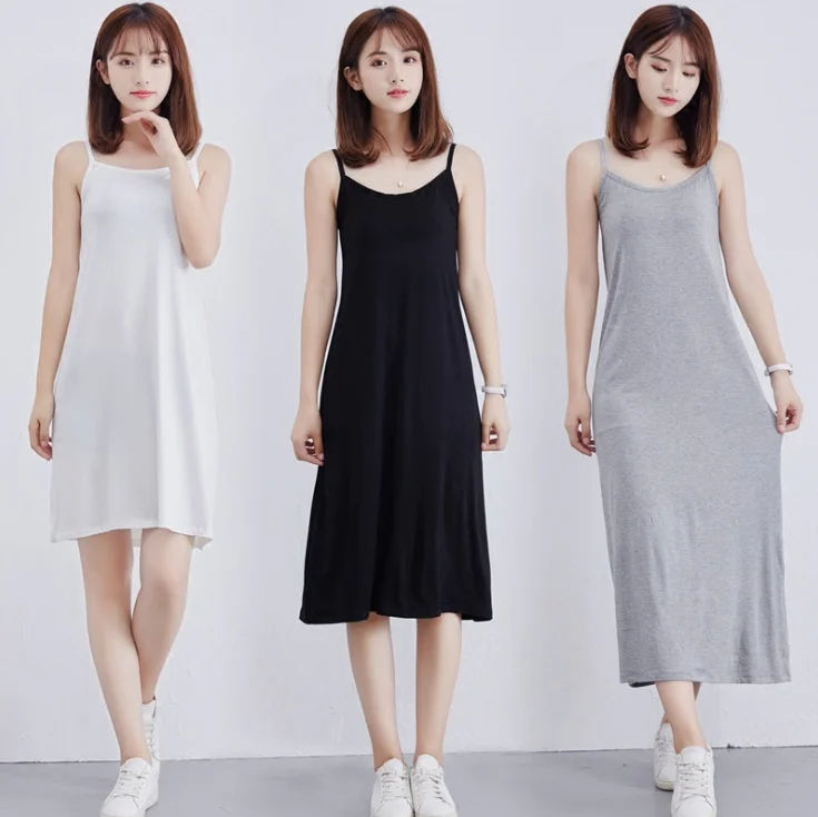 

Women's Modal Full Slip Dress Spaghetti strap Vest Skirt 90 to 120cm Long Under dress Camisoles slips Inner Petticoat Coldker, Shown