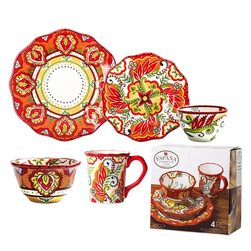 

High Quality Ceramic Dinnerware Sets Bohemia Flower Pattern Hand Paint Ceramic Cup Floral Set Dinner Plates Ceramic Tableware, Flora ceramic dinnerware sets