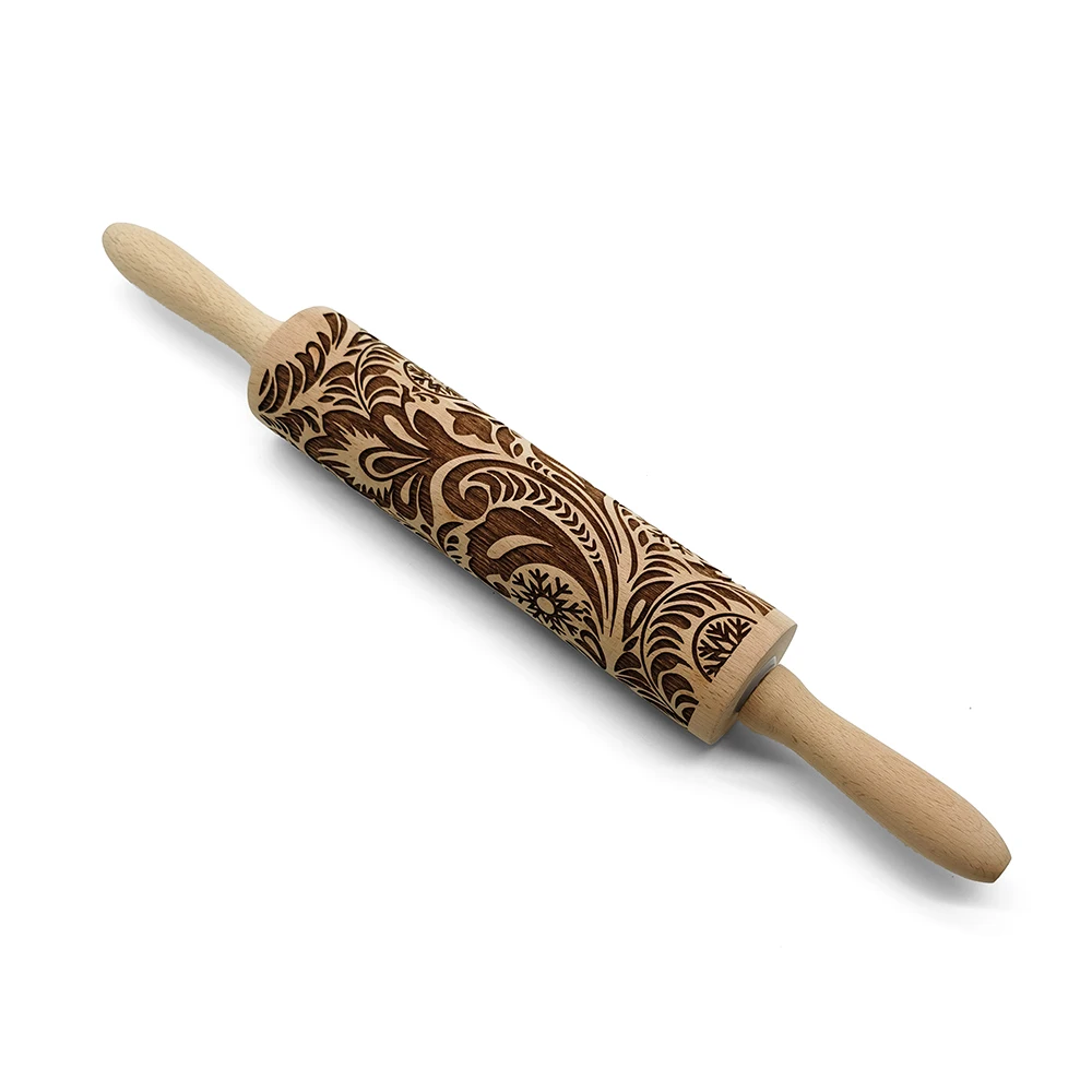 

Paisley Wooden Rolling Pin Embossing Woody 3D Laser Engraved Rolling Pin for Baking Cookies Biscuit Fondant Cake Dough Clay, Natural wood color