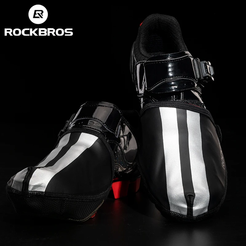 

ROCKBROS Waterproof Cycling Shoe Covers Reflective PU Leather Wear-resistant Shoelaces Overs half palm shoe cover MTB