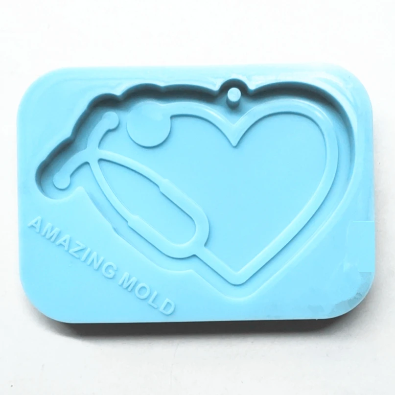 

3011 nurse heart Stethoscope silicone keychain mold for key chain keyring