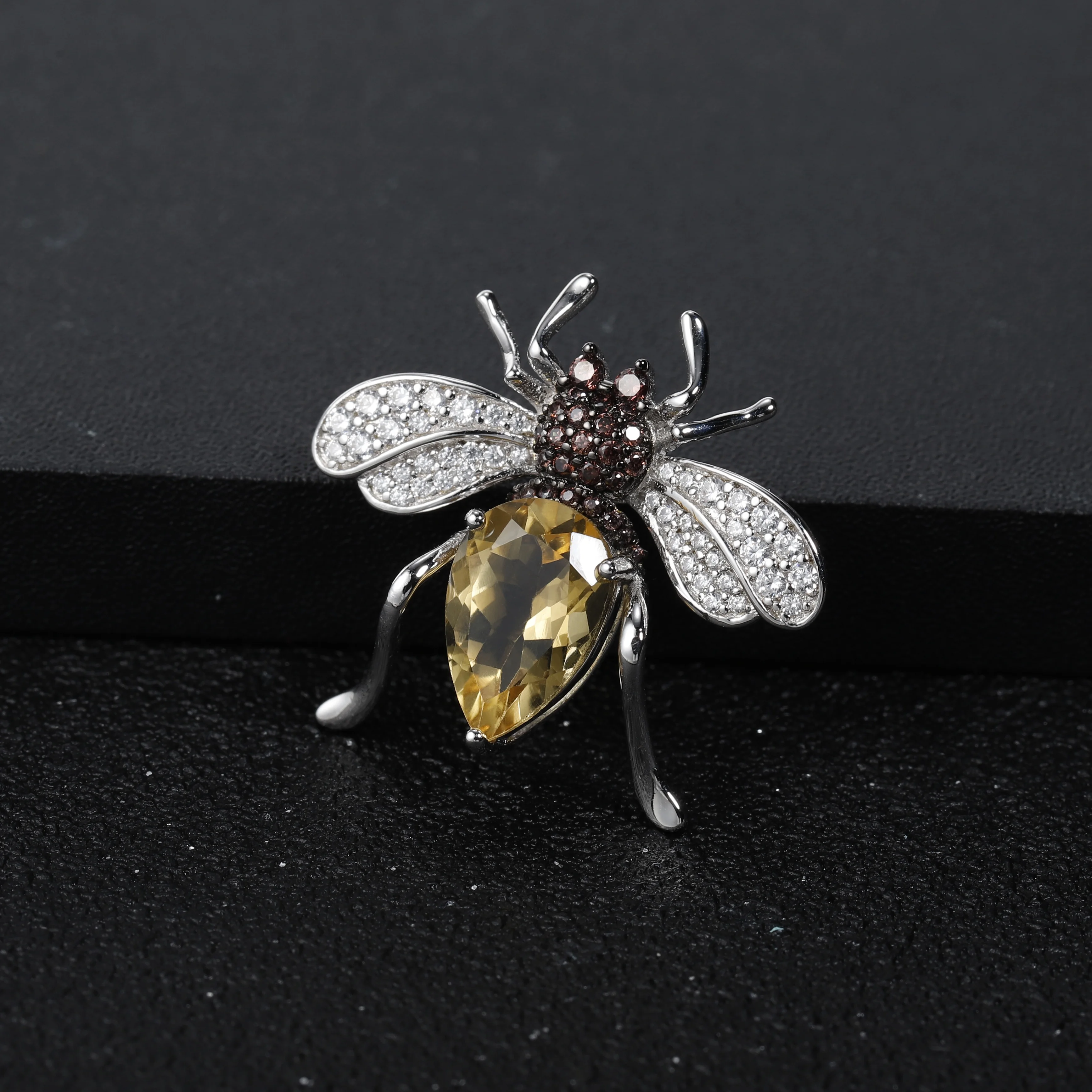 

Abiding 3.04Ct Natural Citrine Gemstone Animal Brooches Fine Jewelry 925 Sterling Sliver Bee Brooches For Women