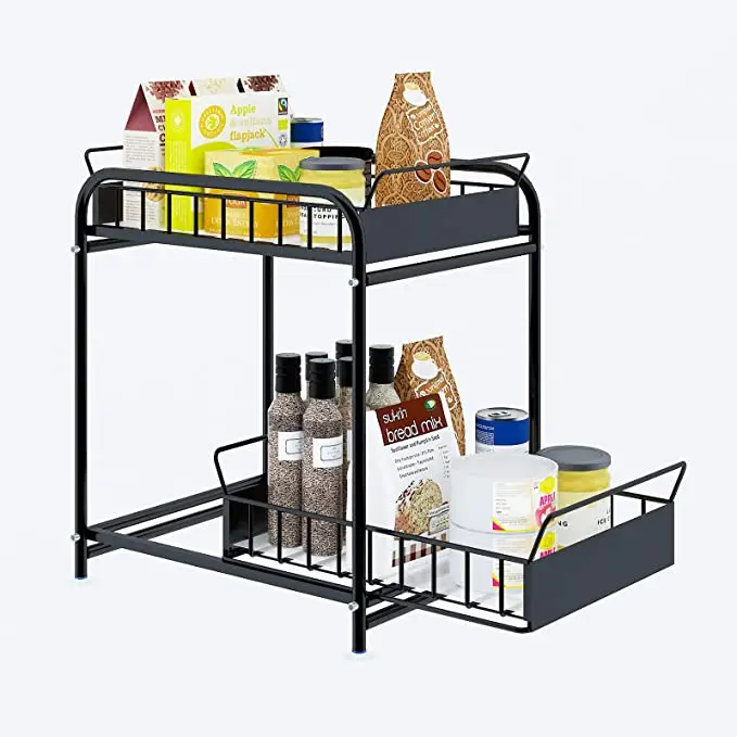 

Easy Assemble Kitchen Accessories Black Storage Cabinet Pull Out Basket